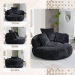 Lazy Sofa High Back Beanbag Chair with Three Cushions, Indoor/Outdoor, Black Chenille