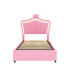 N623P171461H Upholstered Children's Bed Seashell Headboard LED Storage White/Pink Faux Leather