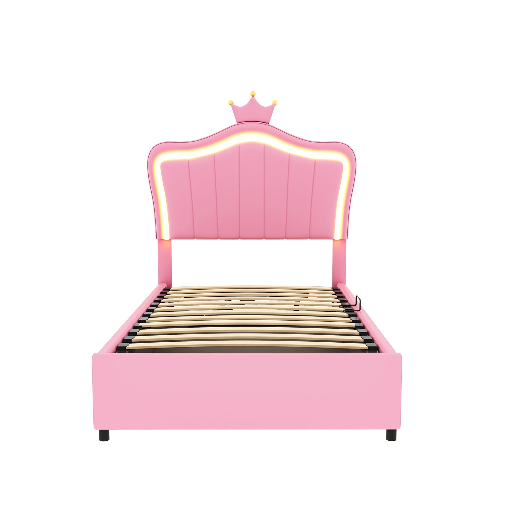 N623P171461H Upholstered Children's Bed Seashell Headboard LED Storage White/Pink Faux Leather
