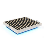 Upholstered Bed 180x200cm Hydraulic Storage LED Light, Linen Beige