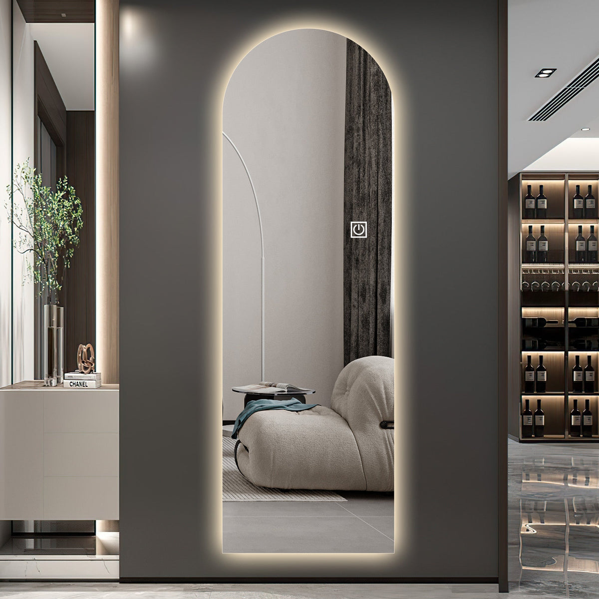 Arched LED Full-Length Mirror, Dimmable High-Resolution Explosion-Proof, Stand or Wall Mountable