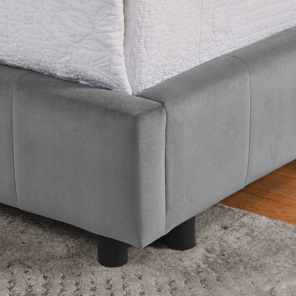Single Bed 90x200cm High Backrest Velvet Dark Grey