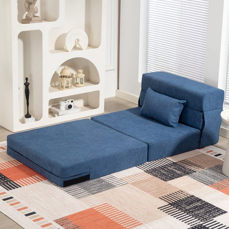 3-in-1 Sleeper Chair Foldable Sofa Bed Recliner Lumbar Cushion Flannel-Look Dark Blue