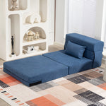 3-in-1 Sleeper Chair Foldable Sofa Bed Recliner Lumbar Cushion Flannel-Look Dark Blue
