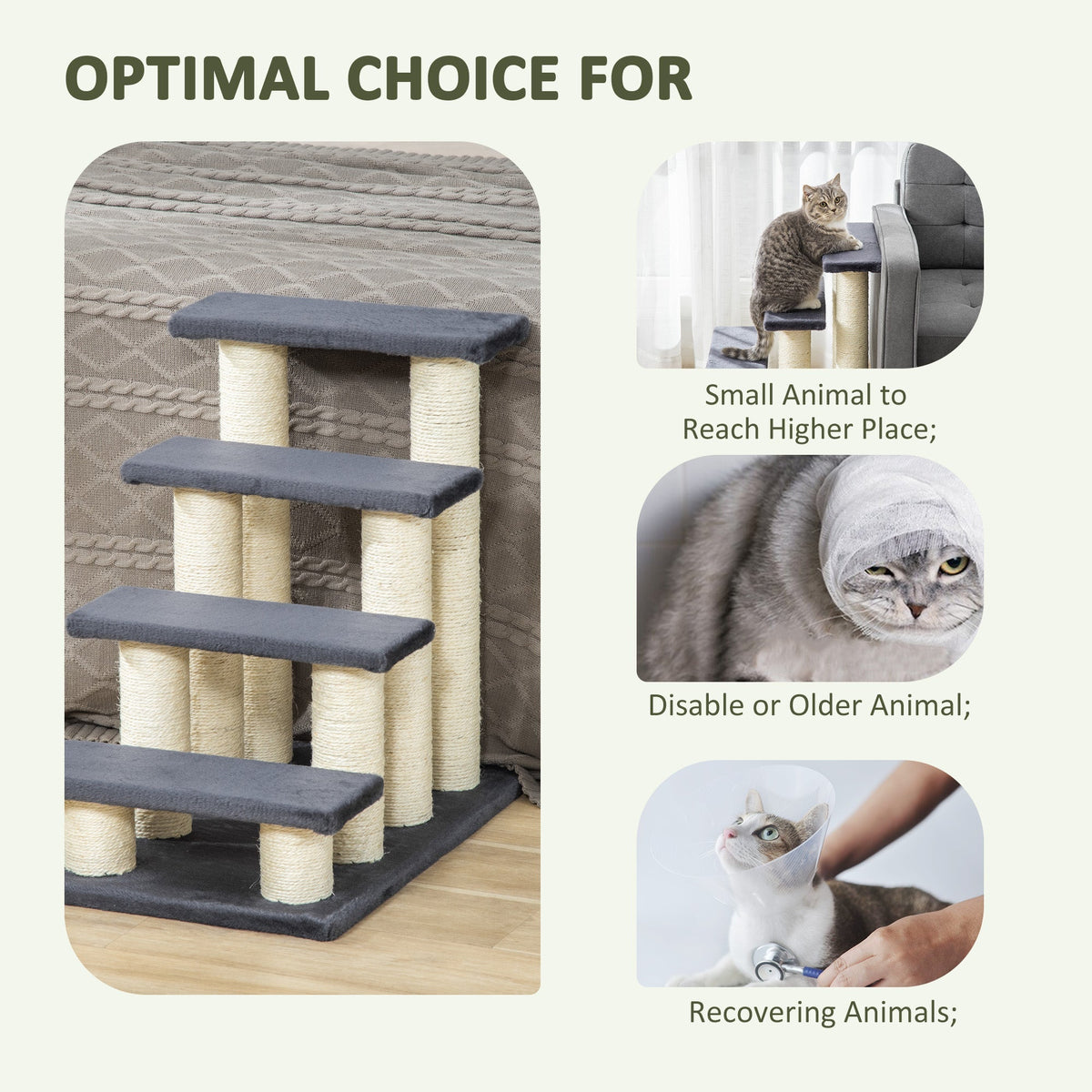 Pet Stairs 4-Step Dog & Kitten, Soft Plush, Grey