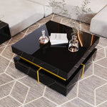 Coffee Table with Drawers, High-Gloss, Gold Accents