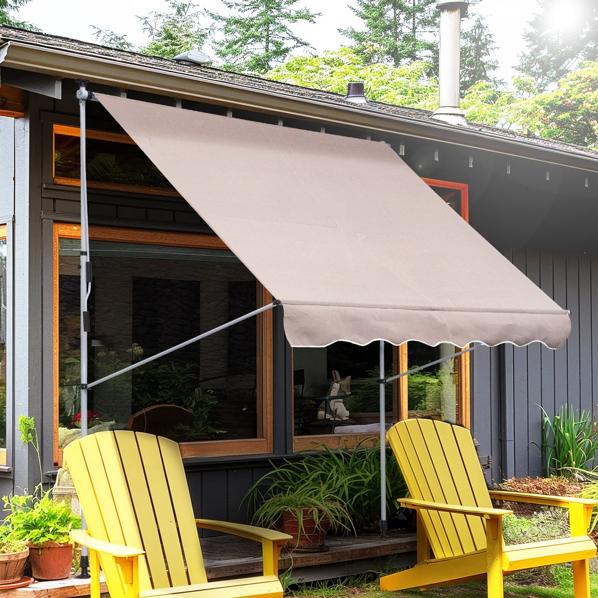 Articulated Arm Awning, Clamp, Height Adjustable 200x150cm, Cream White Aluminum