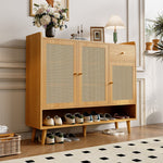 Natural rattan shoe cabinet, 3 doors, 1 drawer, 5 shelves