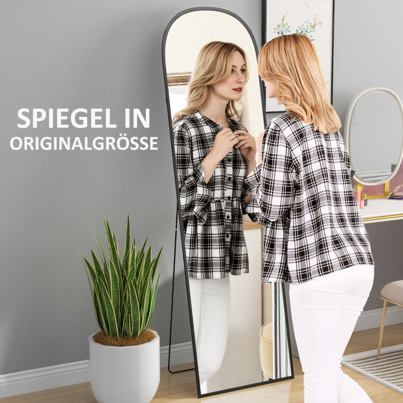 Full-Length Mirror, Curved Standing, Shatterproof Glass, Aluminum Frame, Black