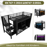 Mid-Height Bed 90x200cm 2 Drawers Open Wardrobe LED Storage - Black