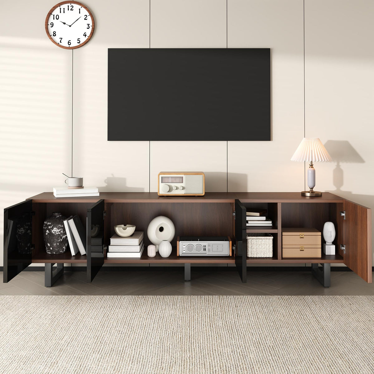 TV Cabinet Low 4 Doors 180x38x50cm - Vintage Wood Grain