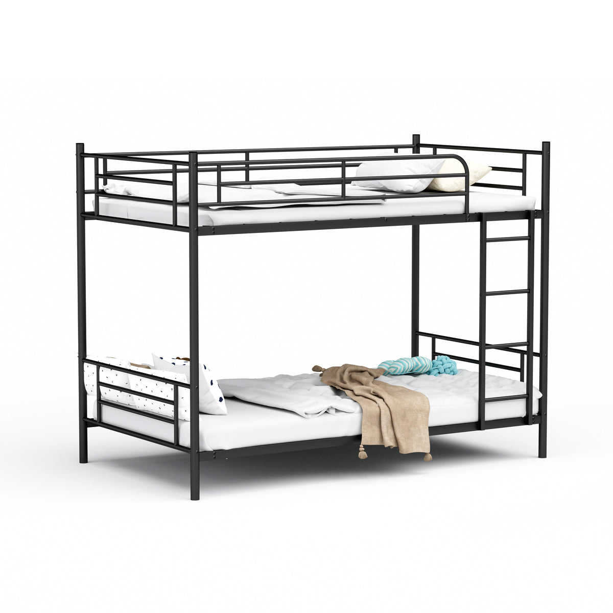 Bunk Bed 90x190cm Loft Bed with Ladder & Railing - Black Iron