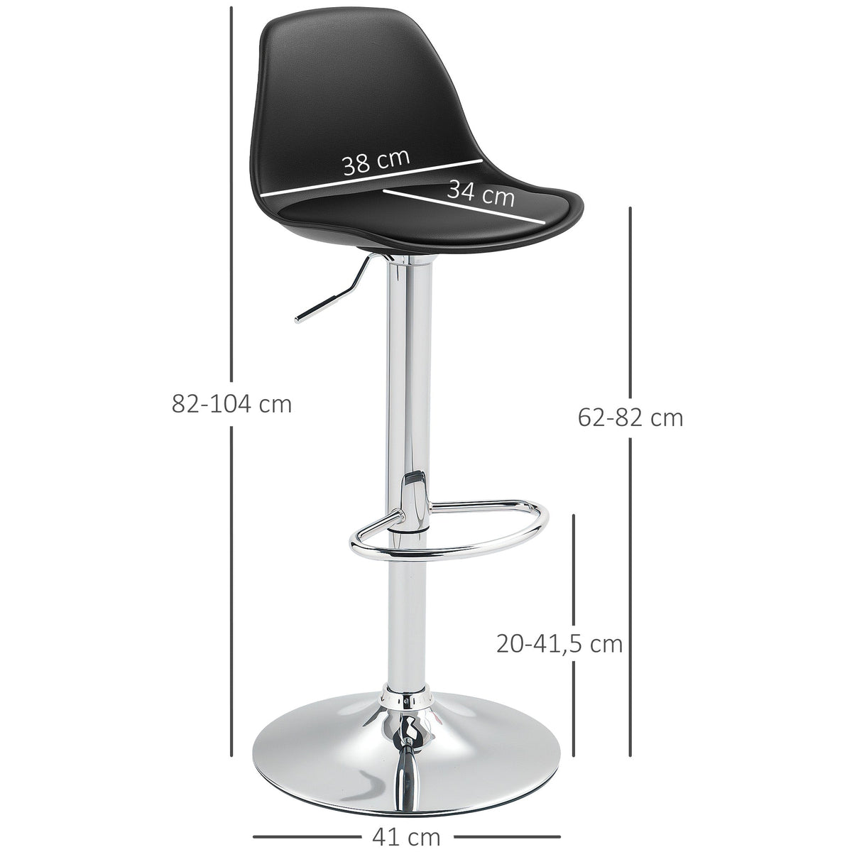 Bar Stool Set of 2, Padded, Height-Adjustable, Rotatable, Faux Leather Black