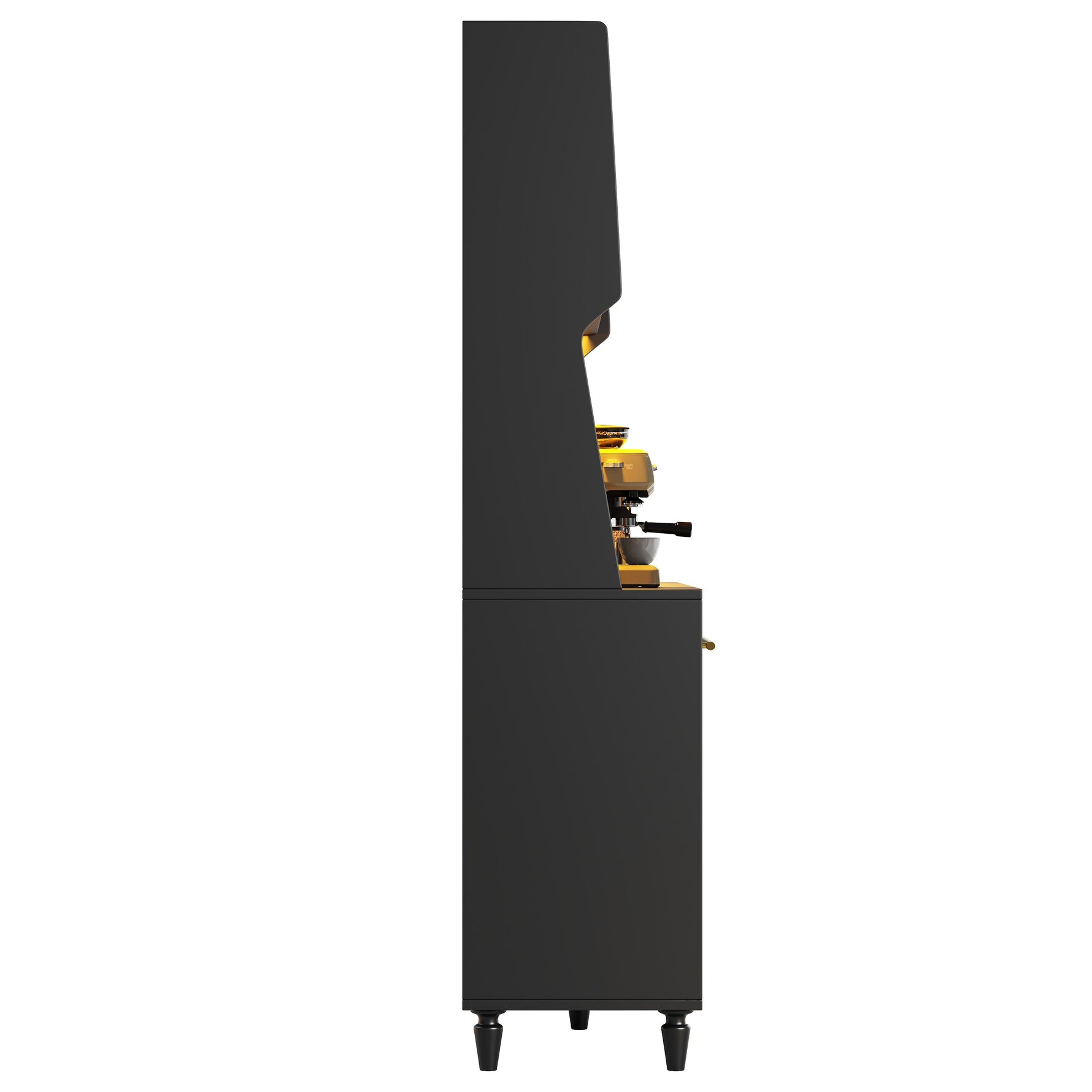 Tall Cabinet Buffet Display LED Rattan 3 Drawers - Black