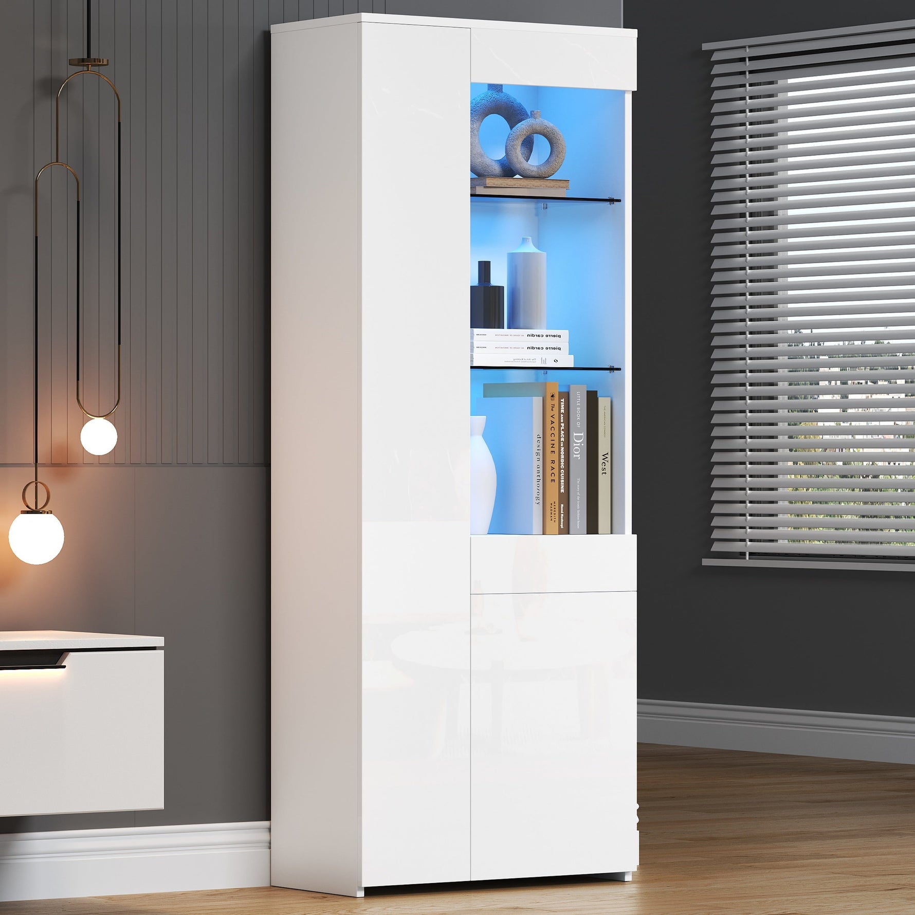 Display Cabinet 70x35x180cm LED Glass High-Gloss