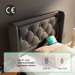 Upholstered Bed, 90x200cm Hydraulic Storage with USB, LED, Black PU