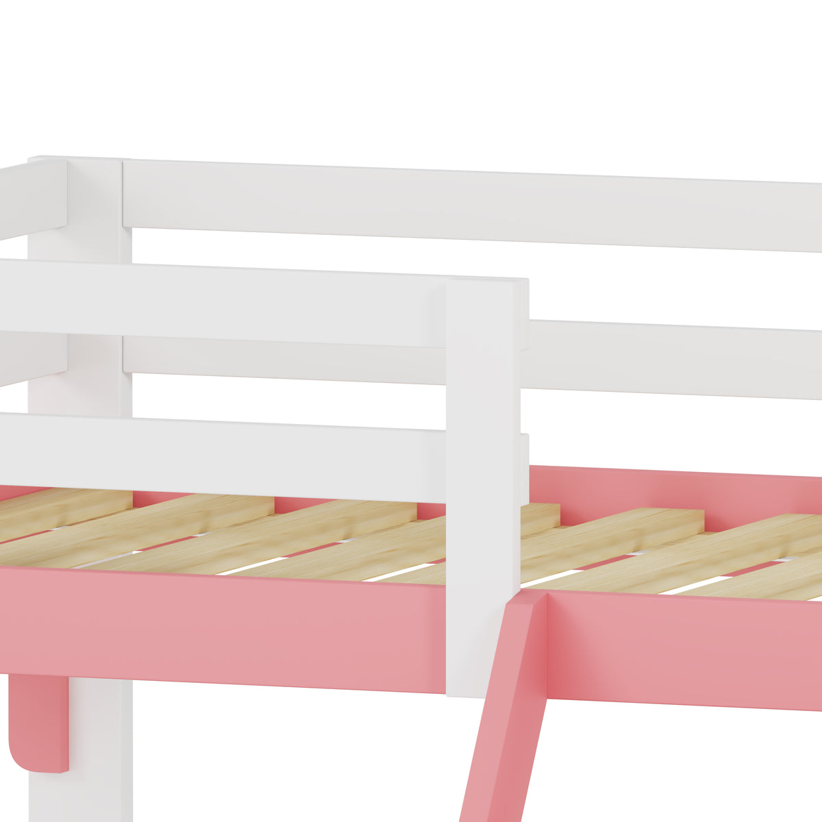Children's Loft Bed 90x200cm with Ladder, White-Pink Solid Pine
