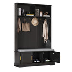Coat rack with shoe bench wardrobe, 6 triple hooks, freestanding, space-saving, black