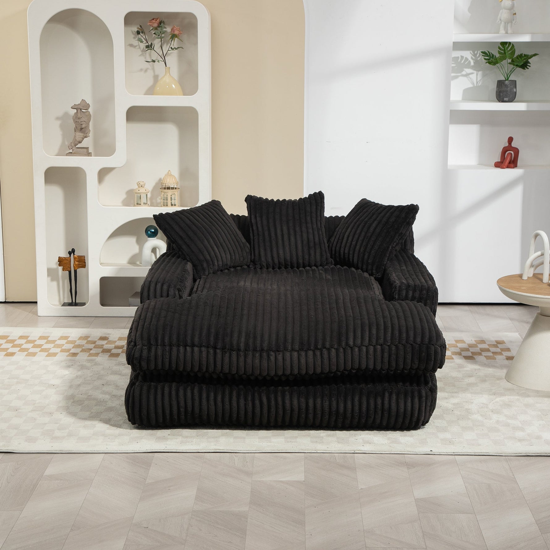 Sofa Bed, Cloud Couch with 3 Soft Pillows, Single Seat, Corduroy Black