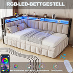 Upholstered Sofa Bed 90x200cm with Pull-Out Bed & LED, Beige Velvet