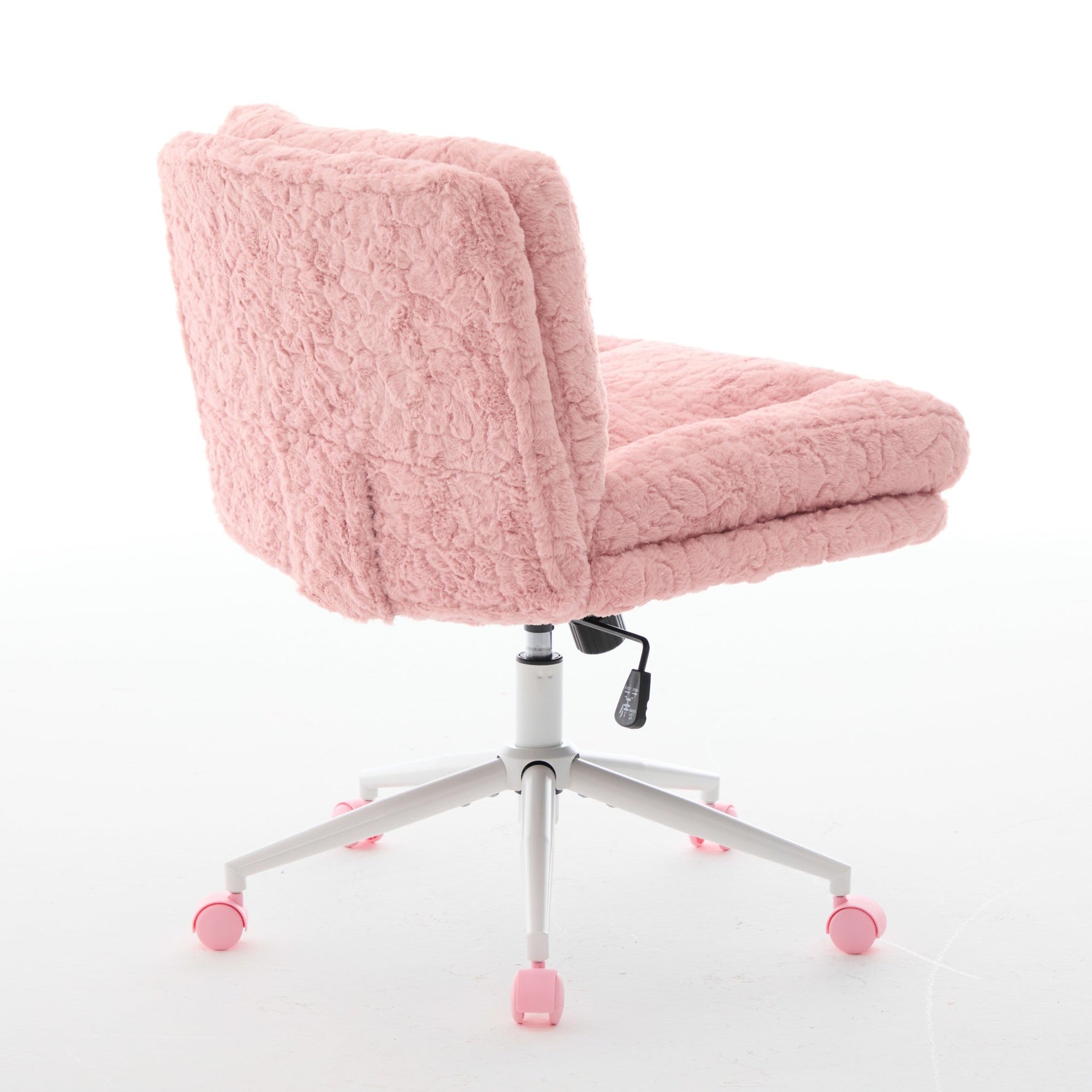 Wider Seat Office Chair with Swivel Adjustable Metal Base, Pink Artificial Rabbit Hair