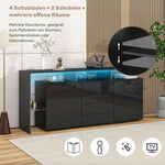 Highboard Sideboard with LED Lighting High-Gloss - Black