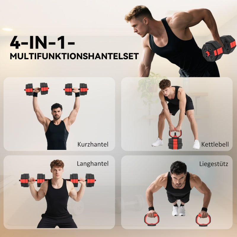 4-in-1 Dumbbell Barbell Set Adjustable 25 kg for Home Strength Training