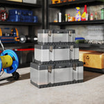 Tool Case, 3 Empty Tool Boxes with Removable Tray, Stainless Steel, Black + Silver