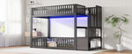 Bunk Bed with Storage Ladder and LED, 90x200cm, Black Metal