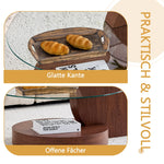 Modern Minimalist Coffee Table with Double-Layered Safety Glass and Multi-Tiered Design, Walnut Wood Grain Finish