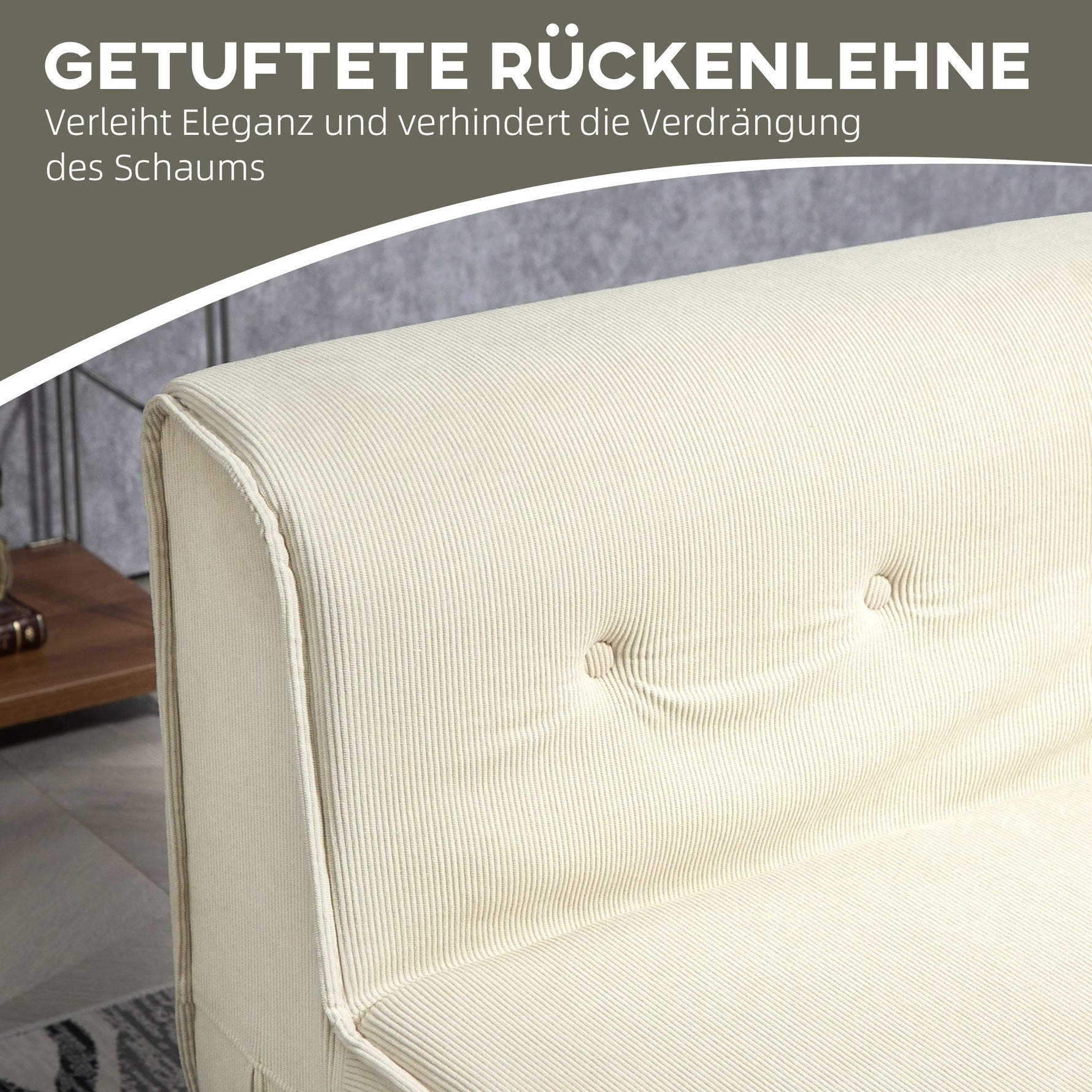 Sofa Bed 2-in-1 Foldable Upholstered 240 kg, Corduroy Cream White