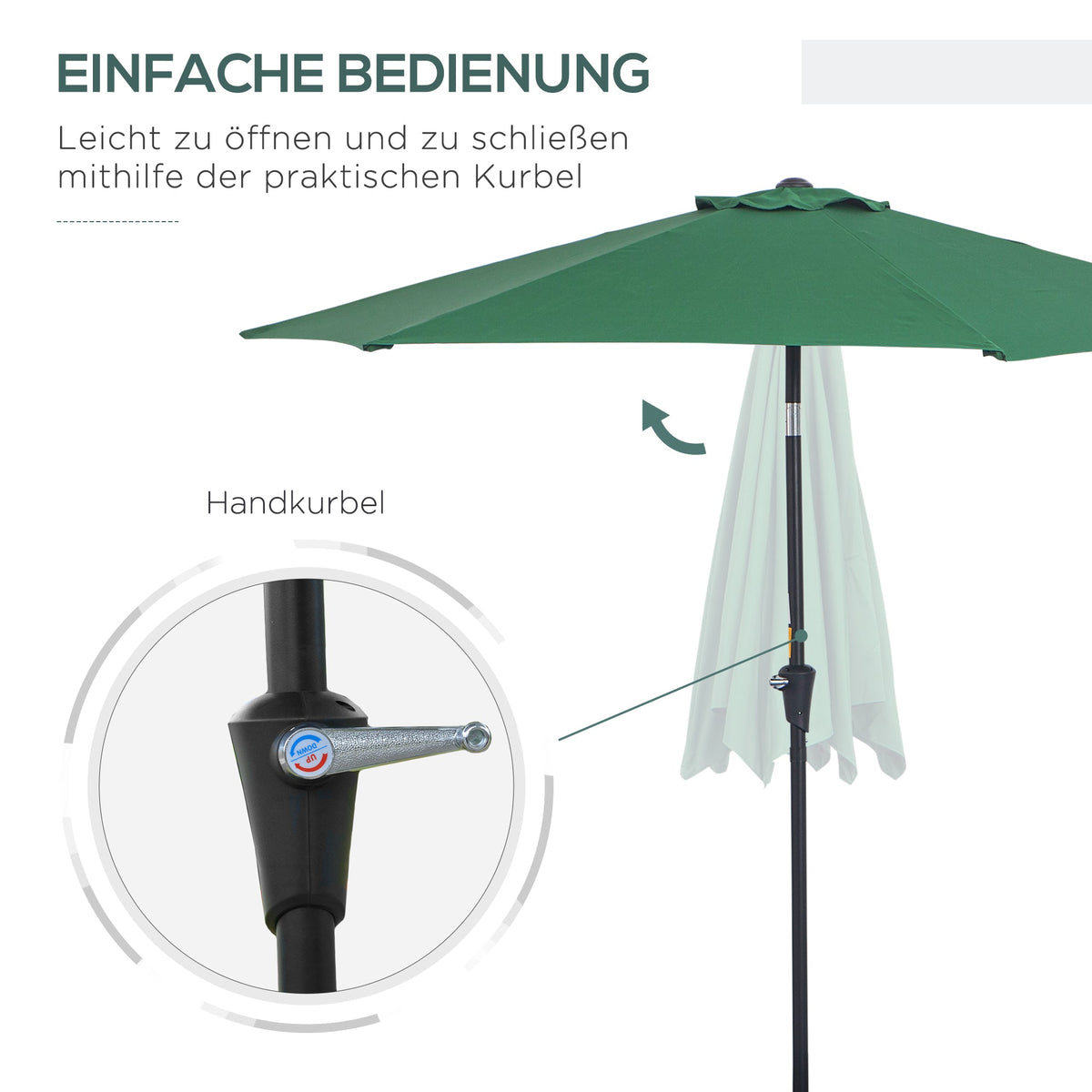 Folding Parasol Garden Market Umbrella Hand Crank Aluminum Ø2.6m Dark Green Polyester