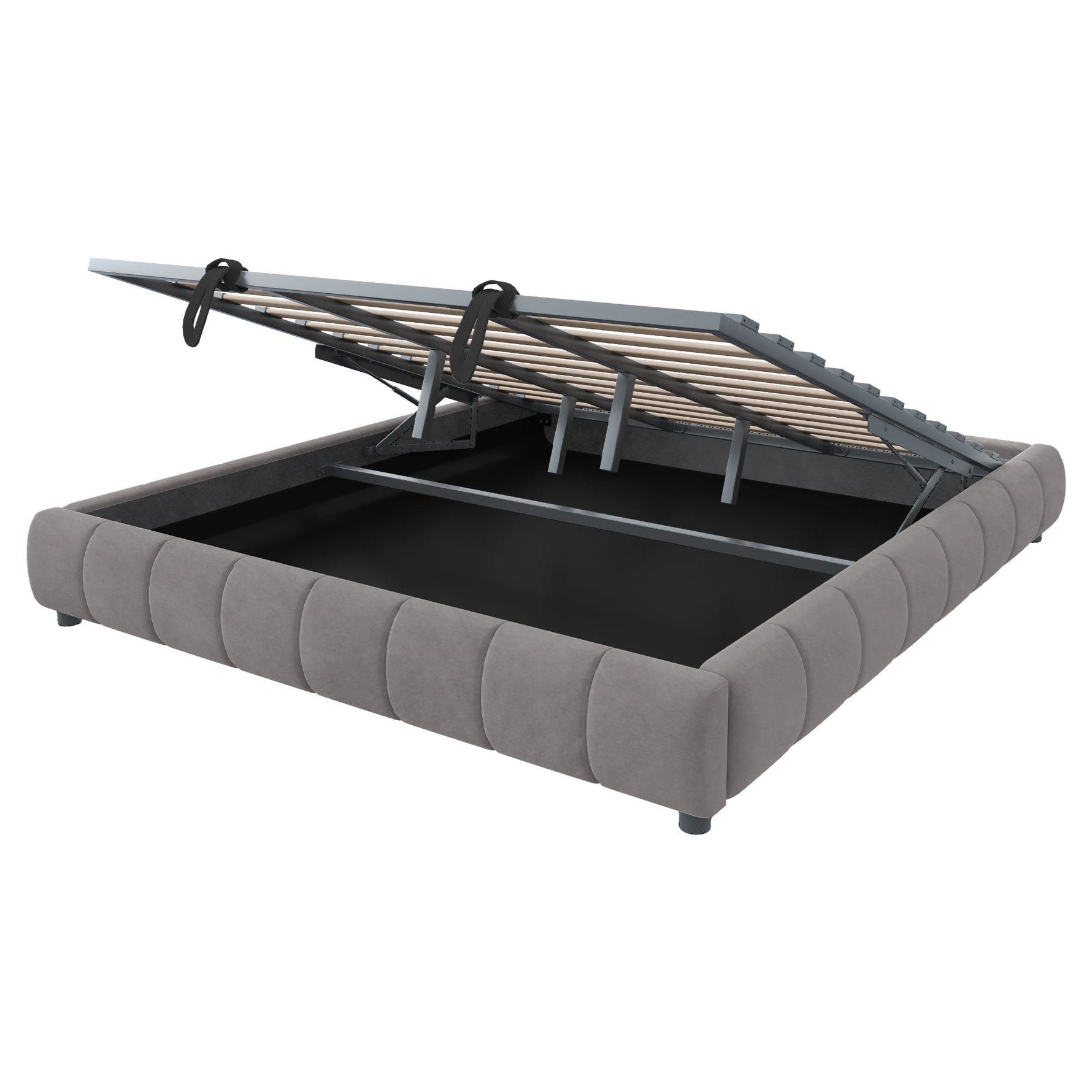 Upholstered Bed, 180x200cm LED Floating with Storage, Grey