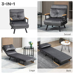 Sleeper Chair Single Sofa Bed Recliner Adjustable Backrest, Dark Grey Velvet