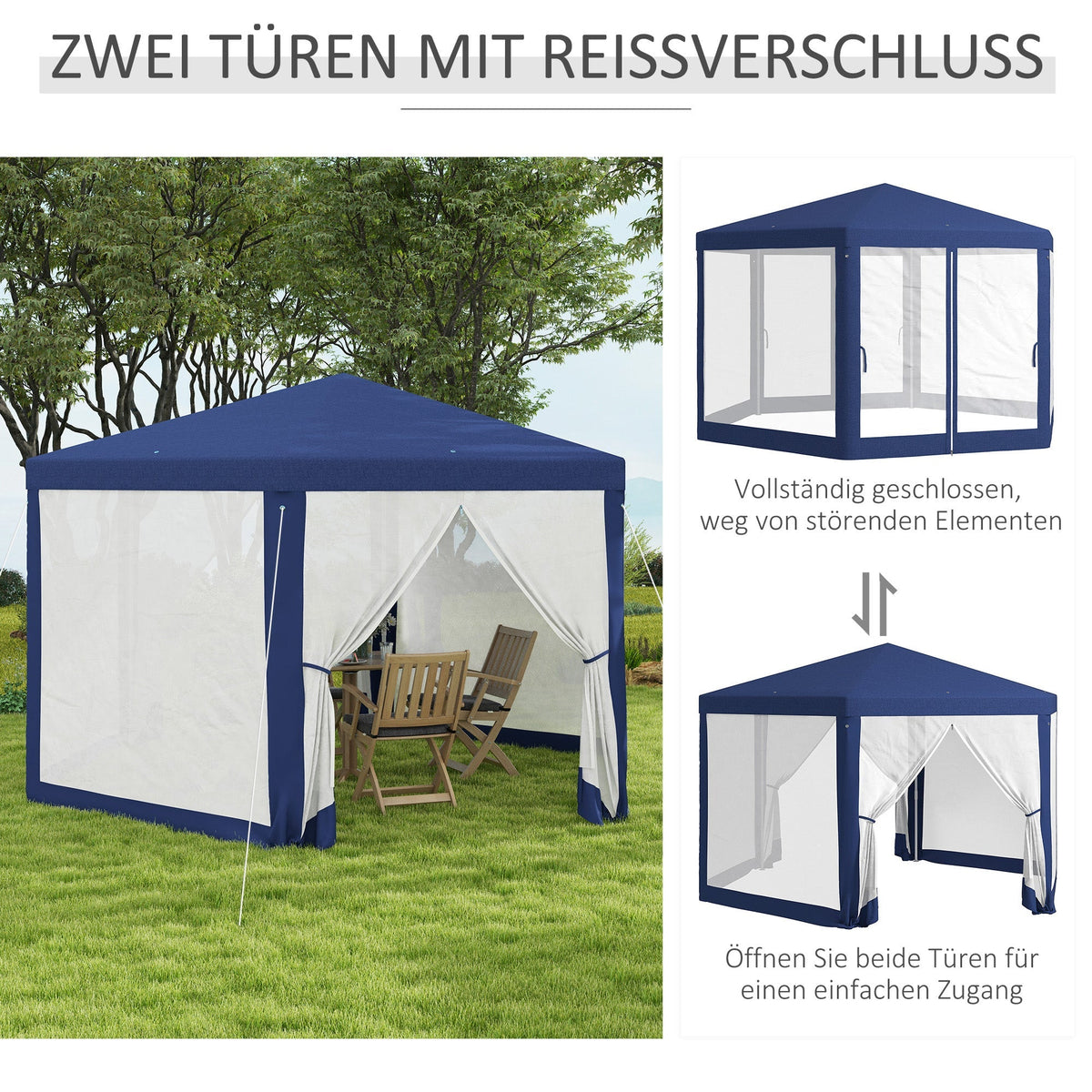 Gazebo Hexagonal 4x3m Water-Repellent Stable Winterproof Blue