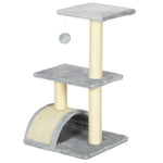 Cat Tree 72cm with Plush Balls, Sisal Posts, Platform, Scratching Board, Light Grey
