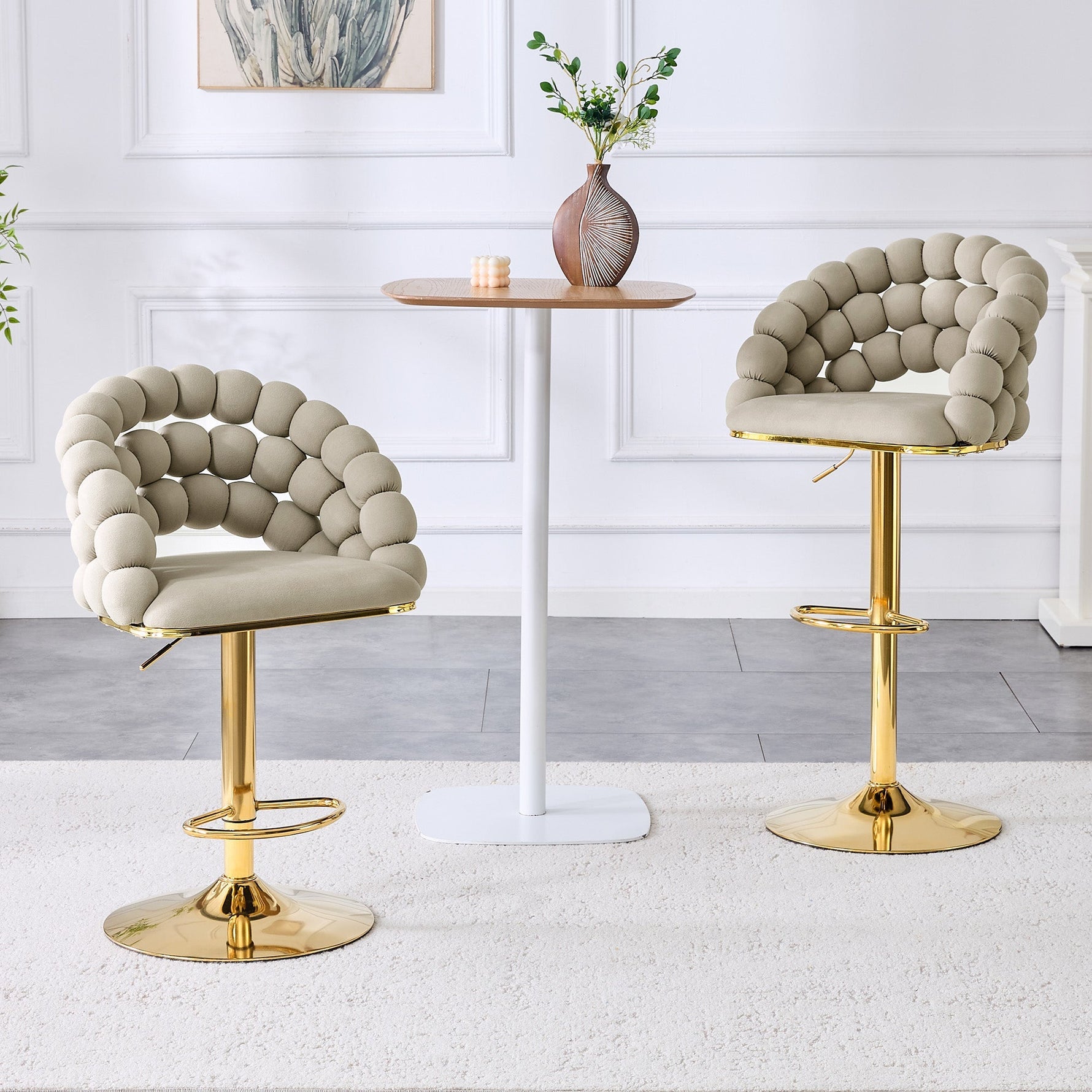 Bar Stools Set of 2 Ball Chain Backrest Adjustable Height Grey Velvet