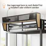 Metal Loft Bed with Desk, Shelf, LED Lighting and Socket, 90x200cm, Black Metal