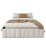 Upholstered Bed 140x200cm with Slatted Base and 4 Storage Drawers, Beige Velvet