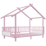 House Children's Bed Frame 90x200cm with Safety Rail, Pink Metal