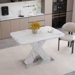 Dining Table 120-160CM Stretchable Modern Rectangle Marble Top, White/MDF/Metal Base