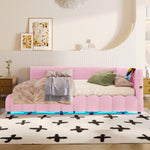 Daybed Sofa Bed 140x200cm Hydraulic Storage LED USB/Type-C - Imitation Fleece Pink
