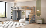 Loft Bed, Multifunctional with Shelves, Storage & Wardrobe, Grey + Raw Wood
