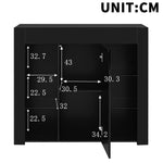 Buffet Cabinet, Compact Storage with Glass Shelves and Door, Black High-Gloss