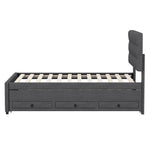 Upholstered Bed 90x200cm Pull-out Trundle 3 Drawers Adjustable Headboard - Grey