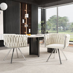 Velvet Dining Chair Set of 6 Swivel Metal Legs - Beige/Silver