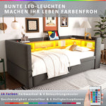 Upholstered Bed Extendable Sofa Bed 90/180*190cm, LED Lights & Storage, Dark Grey