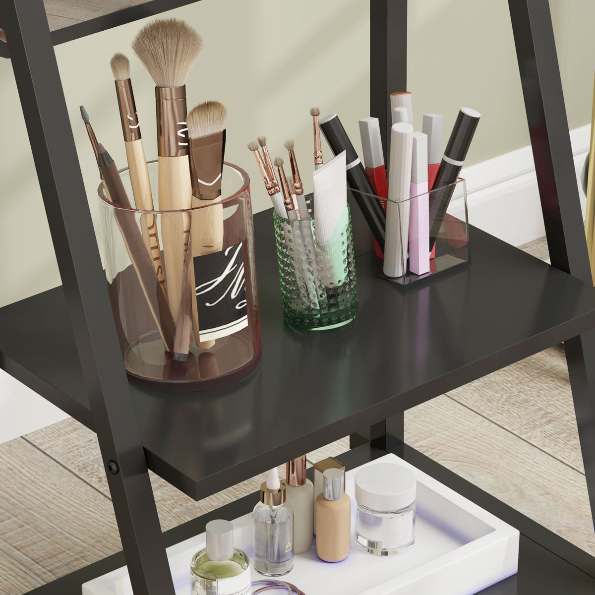 Full-Length Mirror, 42 x 155 cm with Shelf and Wheels, Black
