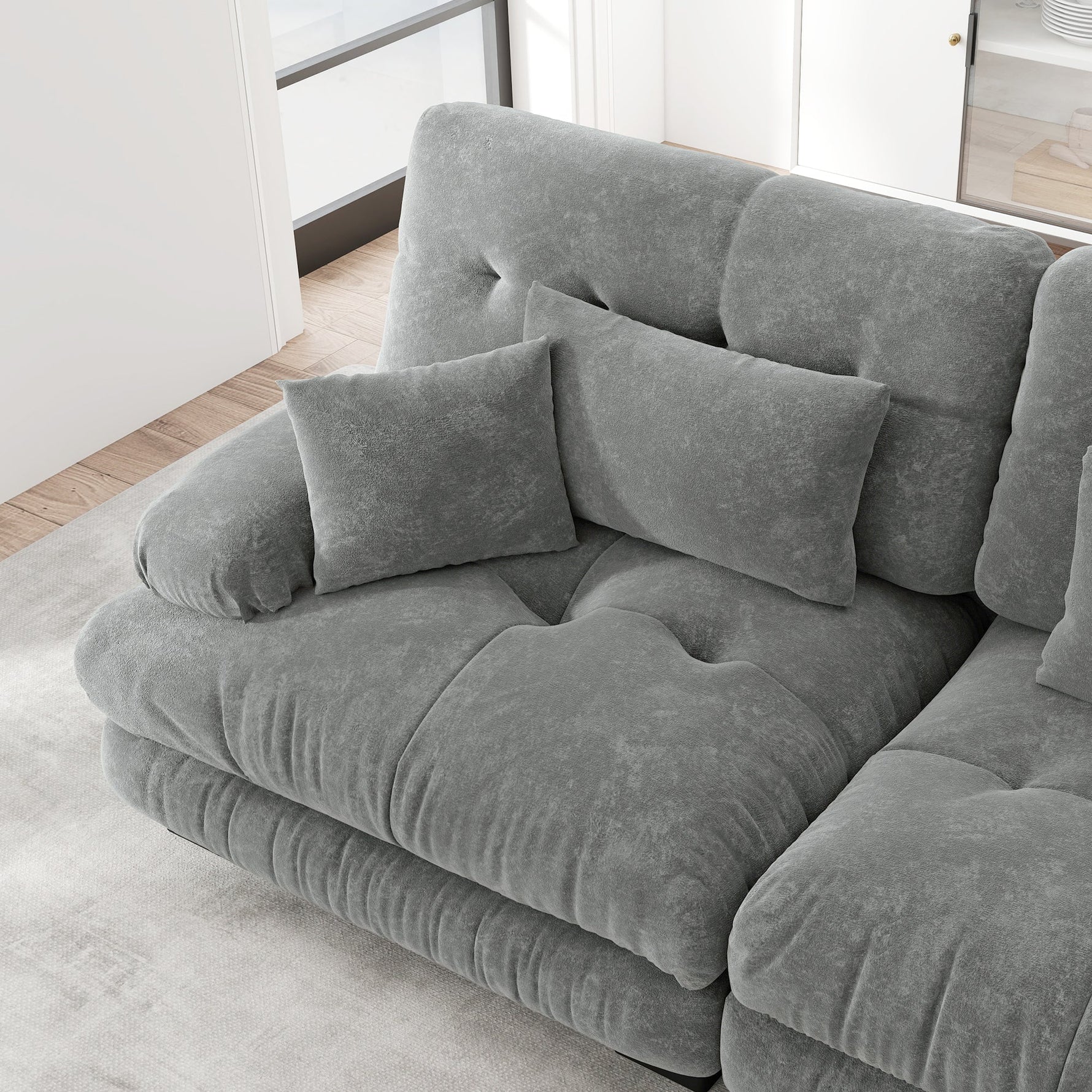 3-Seater Modular Corner Sofa, Deep Seat Sofa Bed, Chenille Grey