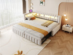 Extendable Sofa Bed 90x200cm with LED & USB, Beige Velvet